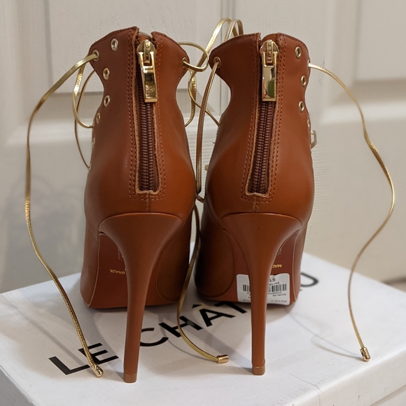 New tan leather Brazil designer lace-up 39 stiletto sandals - Picture 6 of 9